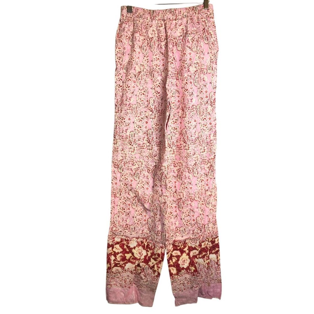 Zara Floral Paisley Linen Wide-Leg Pants size M boho vacation beach hippie